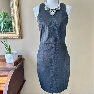 MILLY Lambskin Black Snake Print Lamb Leather Cocktail Sheath Mini Dress Size 12